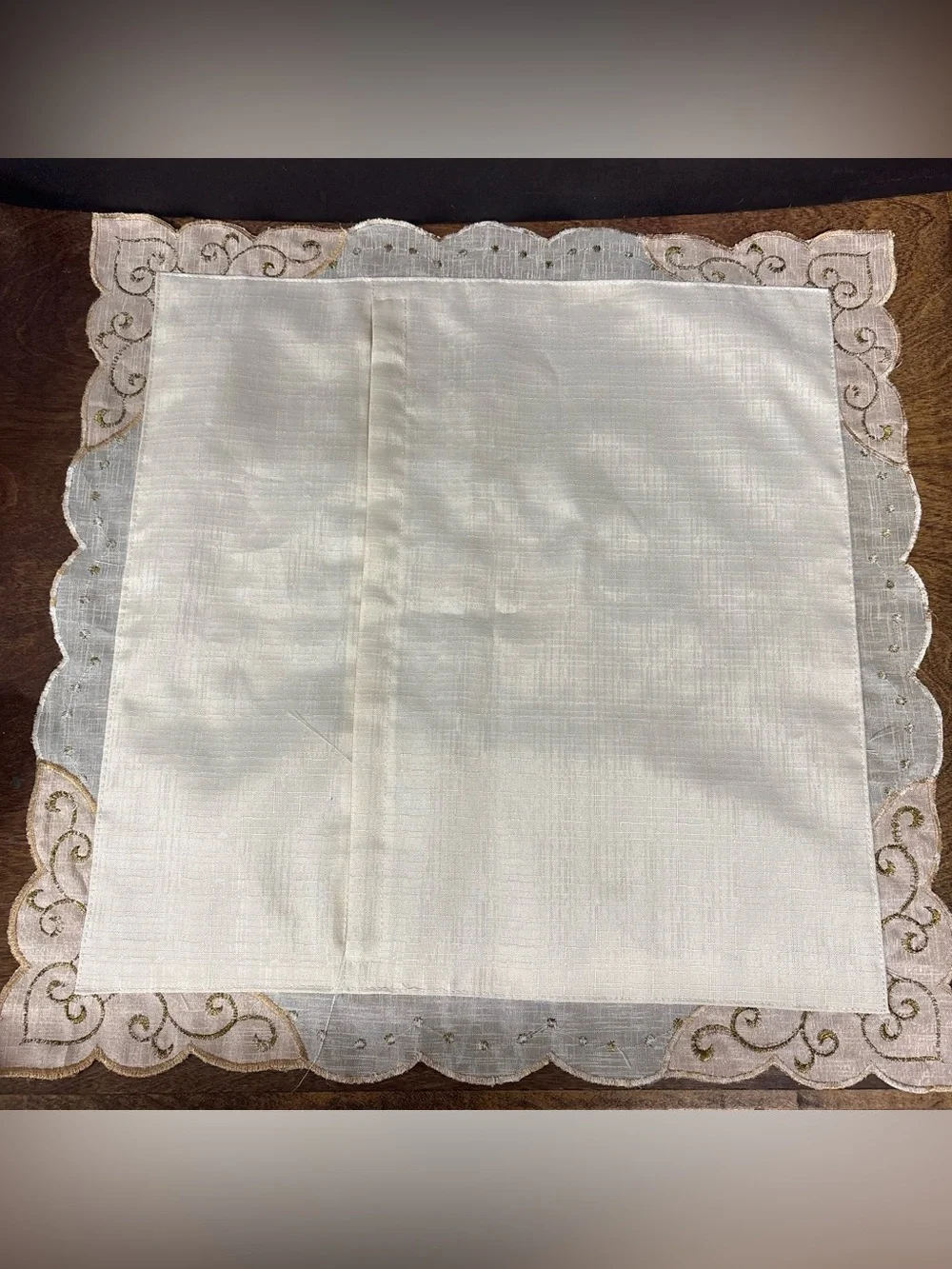 Embroidered Floral Pillow Cover - Cream with Rust Accent